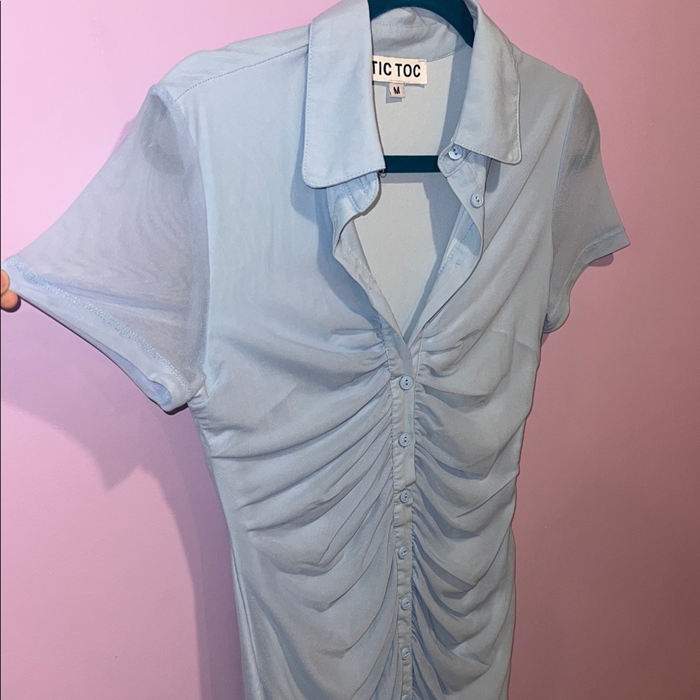 Women's Light Blue Ruched Dress - Picture 3 of 5